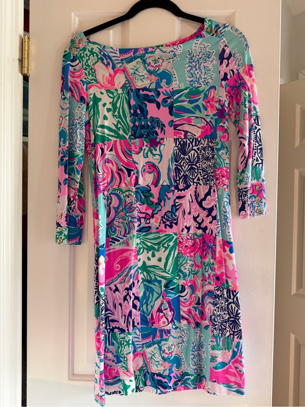 Lilly Pulitzer Pink, Blue & Green Patchwork Print Dress